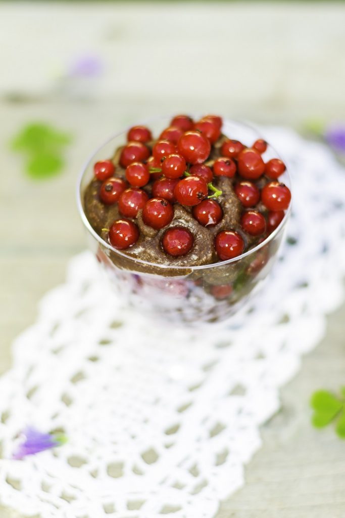 Budinca de ciocolata cu coacaze rosii