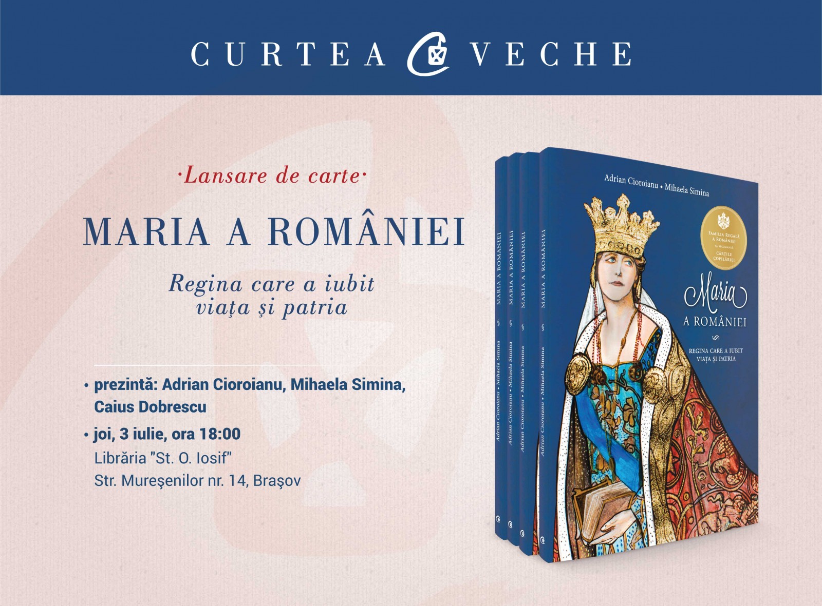 “Maria a României. Regina care a iubit viaţa şi patria”,  lansare de carte în Brașov