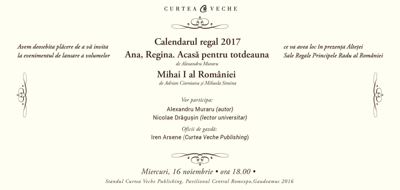 Curtea Veche Publishing anunță o triplă lansare de carte regală la  Gaudeamus 2016