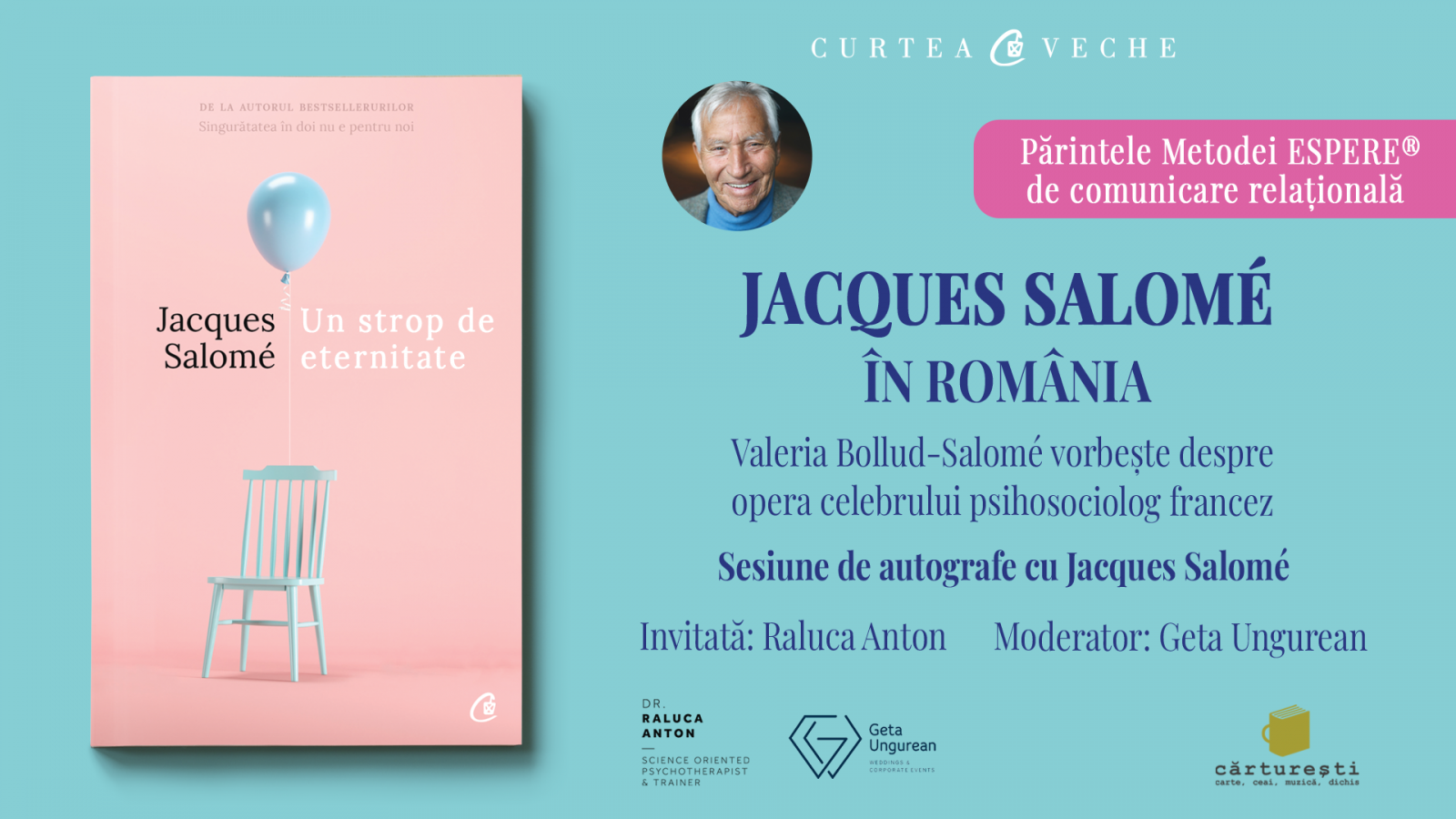Celebrul psihosociolog francez Jacques Salomé își lansează cea mai recentă carte, „Un strop de eternitate”, la Cluj pe 29 mai