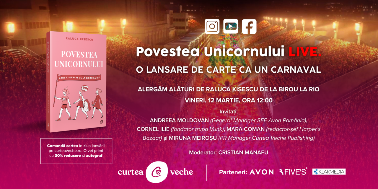 O lansare de carte ca un carnaval: „Povestea unicornului” de Raluca Kișescu, LIVE pe 12 martie